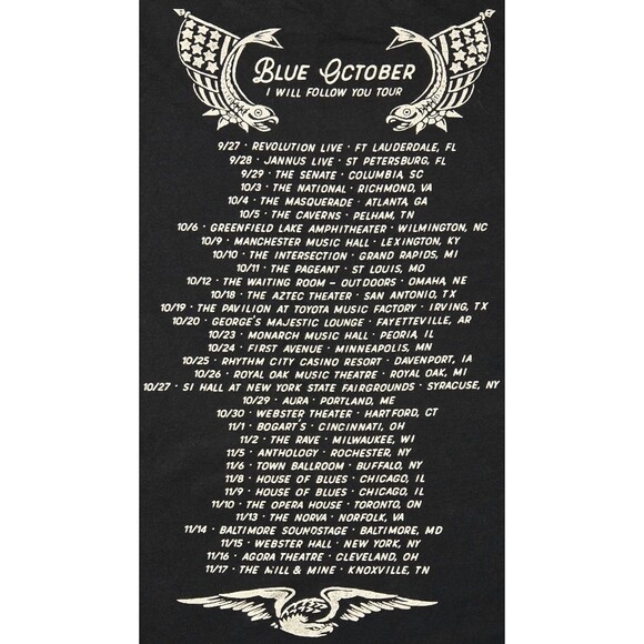 Blue October Shirt I Will Follow You Tour 2018 Black Anvil XL Double Sided - Picture 4 of 10